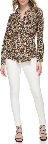 Calvin Klein Women's Printed Roll Tab Sleeve Crew Neck in Saudi Arabia
