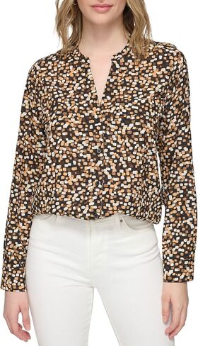 Calvin Klein Women's Printed Roll Tab Sleeve Crew Neck in Saudi Arabia