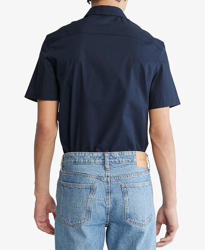 Calvin Klein Men's Stretch Cotton Monogram Logo Short Sleeve Button Down Shirt in Saudi Arabia