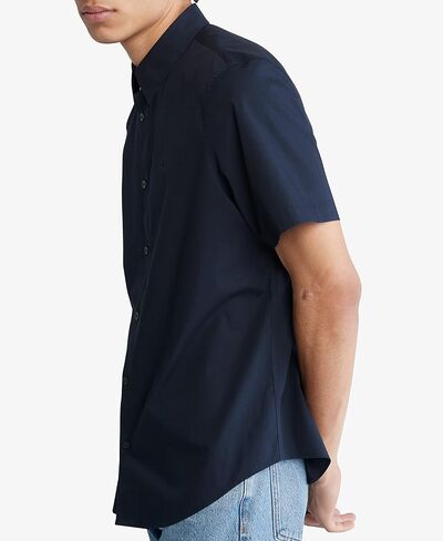 Calvin Klein Men's Stretch Cotton Monogram Logo Short Sleeve Button Down Shirt in Saudi Arabia