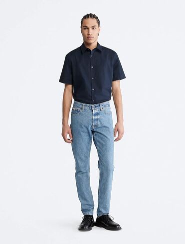 Calvin Klein Men's Stretch Cotton Monogram Logo Short Sleeve Button Down Shirt in Saudi Arabia