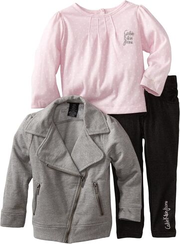 Calvin Klein Baby Girls' Jacket with Long Sleeve White Dotted Tee And Pant in Saudi Arabia
