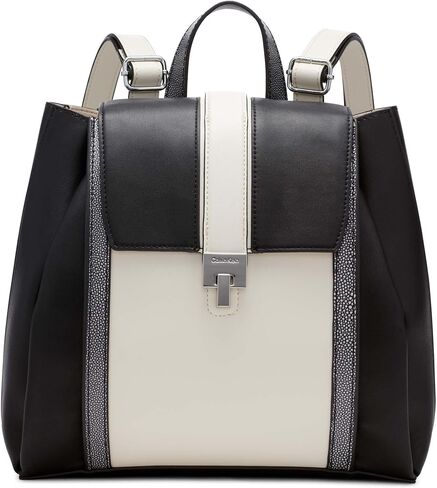 Calvin Klein Sahara Flap Turnlock Backpack, Black/Silver in Saudi Arabia