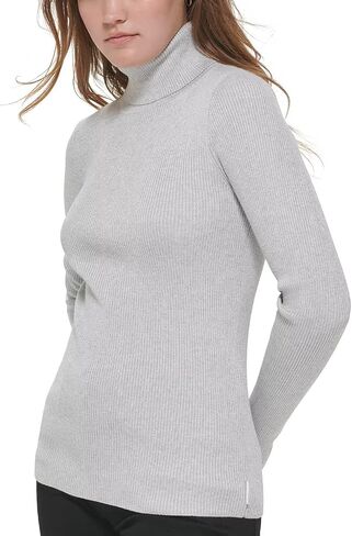 Calvin Klein Women's Everyday Lurex Ribbed Turtle Neck Long Sleeve in Saudi Arabia