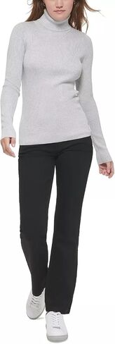 Calvin Klein Women's Everyday Lurex Ribbed Turtle Neck Long Sleeve in Saudi Arabia