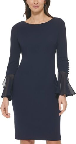 Calvin Klein Chiffon Bell Sleeve Sheath Dress in Saudi Arabia