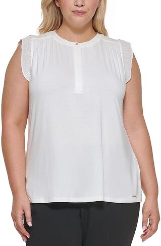 Calvin Klein Womens Plus Pleated Ruffled Sleeve Blouse in Saudi Arabia