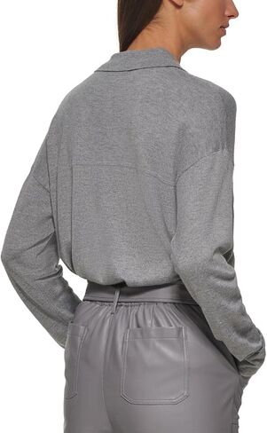Calvin Klein Womens Collar Knit Button-Down Top Gray M in Saudi Arabia