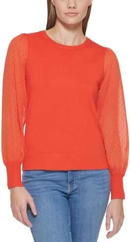 Calvin Klein Womens Metallic Chiffon Sleeve Pullover Sweater in Saudi Arabia