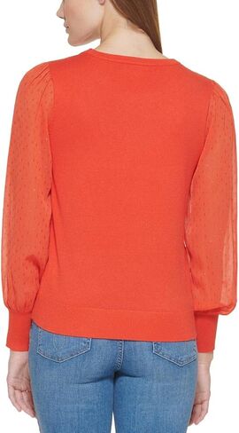 Calvin Klein Womens Metallic Chiffon Sleeve Pullover Sweater in Saudi Arabia