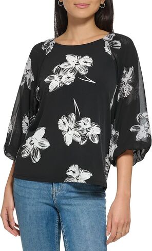 Calvin Klein Women's Printed Lantern Matte Jersey Long Sleeve Blouse in Saudi Arabia