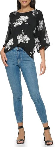 Calvin Klein Women's Printed Lantern Matte Jersey Long Sleeve Blouse in Saudi Arabia
