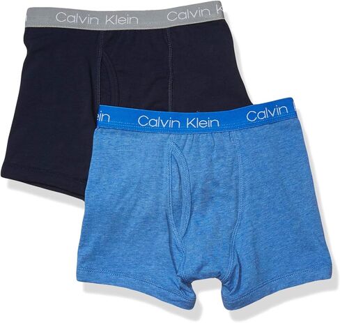 ملابس داخلية بوكسر قطنية متنوعة للأولاد الصغار من Calvin Klein، عبوة متعددة، قطعتين - أزرق منقط، أسود قزحي، 12-14 in Saudi Arabia