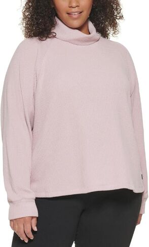Calvin Klein Performance Womens Plus Ribbed Funnel-Neck Sweater Pink 2X in Saudi Arabia