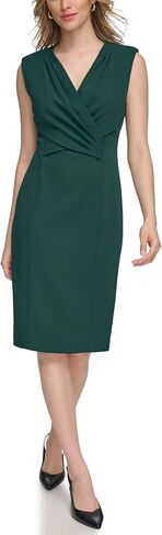 Calvin Klein Scuba Crepe V-Neck Short Sheath with Front Fold Detail in Saudi Arabia