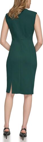 Calvin Klein Scuba Crepe V-Neck Short Sheath with Front Fold Detail in Saudi Arabia