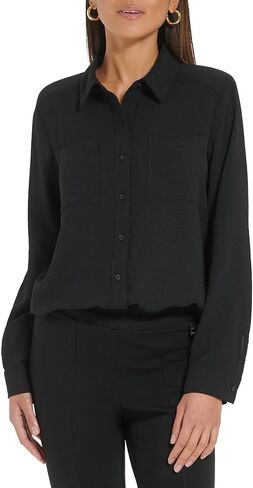 سترة نسائية مريحة ذات ياقة وأكمام طويلة وأزرار أمامية من Calvin Klein in Kuwait