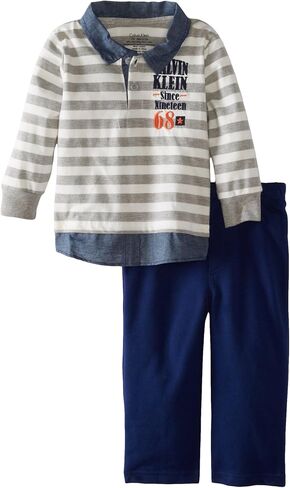 Calvin Klein Baby Boys' Polo Stripes Top With Navy Pant in Saudi Arabia
