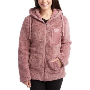 Reebok Women's Fleece Sweatshirt Jacket - Full Zip Sherpa Fur Hooded Jacket - Lightweight Teddy Coat for Women (S-XL)