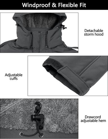 Little Donkey Andy Men's Warm Sherpa Lined Winter Softshell Jacket Windproof Mountain Ski Snow Coat with Removable Hood in Saudi Arabia