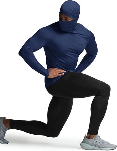 TSLA Men's Thermal Compression Shirts Hoodie with Mask, Long Sleeve Winter Sports Base Layer Top, Active Running Shirt in Saudi Arabia