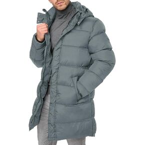 Karlywindow Mens Hooded Puffer Coat Parka Quilted Down Coat Long Warm Winter Thicken Padded Jacket