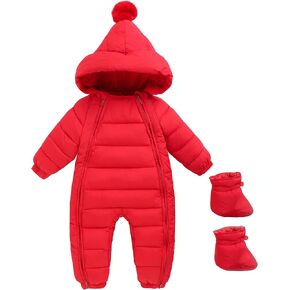 Happy Cherry Baby Boys Girls Winter Warm Romper Jumpsuit Hooded Loose Fit Bunting Jacket Double Zip Snowsuit Coverall