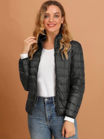 Allegra K Women's Puffer Jacket Packable Long Sleeve Zip Up Hooded Winter Lightweight Overcoat in Saudi Arabia