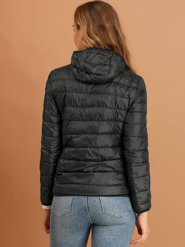 Allegra K Women's Puffer Jacket Packable Long Sleeve Zip Up Hooded Winter Lightweight Overcoat in Saudi Arabia