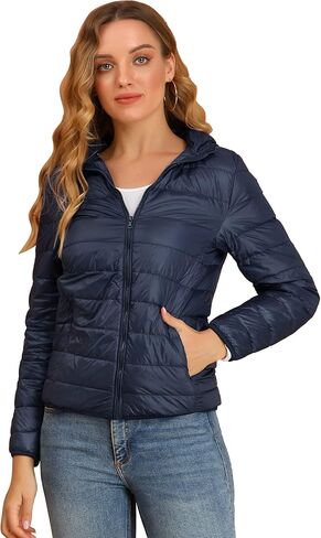 Allegra K Women's Puffer Jacket Packable Long Sleeve Zip Up Hooded Winter Lightweight Overcoat in Saudi Arabia