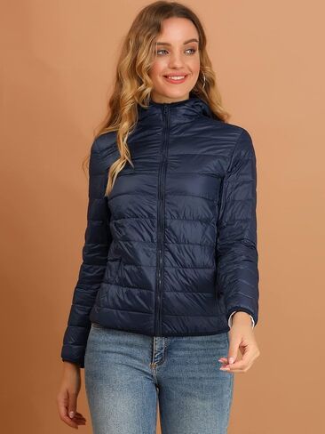 Allegra K Women's Puffer Jacket Packable Long Sleeve Zip Up Hooded Winter Lightweight Overcoat in Saudi Arabia