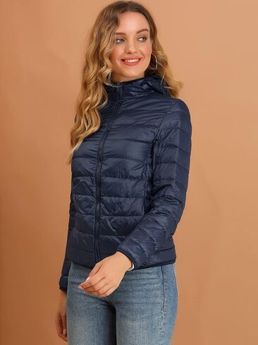 Allegra K Women's Puffer Jacket Packable Long Sleeve Zip Up Hooded Winter Lightweight Overcoat in Saudi Arabia