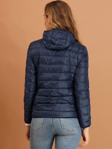 Allegra K Women's Puffer Jacket Packable Long Sleeve Zip Up Hooded Winter Lightweight Overcoat in Saudi Arabia