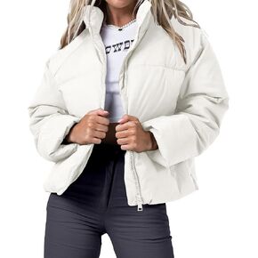 URMOSS Women's Winter Cropped Puffer Jacket 2023 Long Sleeve Lightweight Zip Short Jacket Coat with Pockets