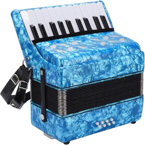 BTER Accordion, 22 Keys 8 Bass Exquisite Celluloid Piano Accordion Adjustable Straps, International Standard Professional Tuning Musical Instrument for Beginners Adults Stage Performance(Sky Blue)