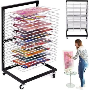Art Drying Rack For Classroom | Functional & Mobile Paint Drying Rack | 25 Removable Shelves | Canvas Rack Art Storage | Painting Drying Rack With Wheels | Stack Rack For Painting, Drawings, And More