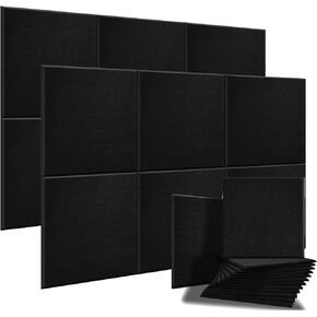 لوحات Deecam الصوتية 12 حزمة 12 بوصة × 12 بوصة × 0.4 بوصة لوحات عازلة للصوت عالية الكثافة، رغوة عازلة للضوضاء مقاومة للهب تمتص الضوضاء والأصداء في الداخل، ديكور الغرفة، أسود in Kuwait