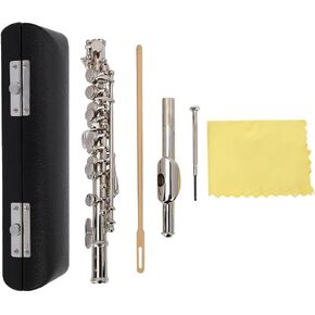 Key of C Piccolo with PU Leather Box, Cleaning Cloth and Rod, Piccolo Instrument for Beginners Students C Piccolo Flute Nickel-plated Piccolo (Silver)