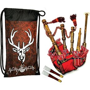 Mini Highland Scottish Bagpipes Rosewood irish Starter playable for beginner/baby kids junior Toy bagpipe Set 2reeds,Backpack (kids royal stewart) in Kuwait