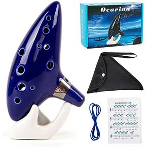 Ocarina 12 Tones Alto C with Song Book Display Stand Neck Cord (Dark Green)
