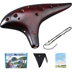 Ocarina 12 Hole Alto C Straw Smoked Ceramic Ocarinas,Musical Instrument, Ocarina for Adults with Songbook Neck Strap Bag
