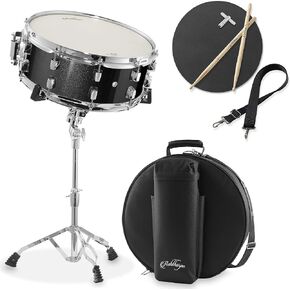 مجموعة طبول Ashthorpe Snare مع رأس ريمو (فضي) - مجموعة أدوات الطلاب المبتدئين مع حامل، وحقيبة مبطنة، ووسادة تدريب، وحزام للرقبة، وعصي in Kuwait