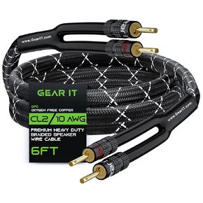 GearIT 10AWG Speaker Cable Wire with Gold-Plated Banana Tip Plugs (35 Feet) in-Wall CL2 Rated, Heavy Duty Braided, 99.9% Oxygen-Free Copper (OFC) - Black