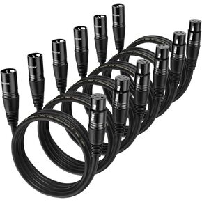 NUOSIYA XLR Cable 20 Ft 2 Packs,Microphone Cables,Premium Balanced Microphone Mic Speaker Cable with 3-Pin XLR Male to Female DMX Cable,Black