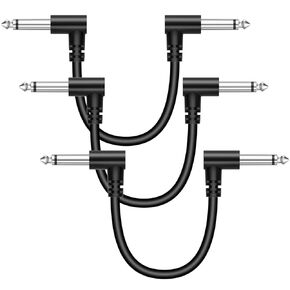 Sovvid 6 Pack 3 Inch Guitar Patch Cables, Black Guitar Pedal Cable Effect Cable Cord, 1/4" inch TS Right Angle Guitar Patch Cable