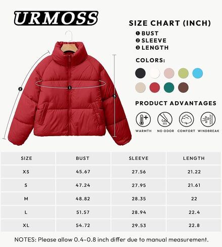 URMOSS Women's Winter Cropped Puffer Jacket 2023 Long Sleeve Lightweight Zip Short Jacket Coat with Pockets in Kuwait