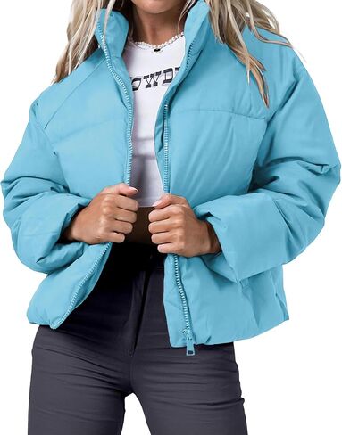 URMOSS Women's Winter Cropped Puffer Jacket 2023 Long Sleeve Lightweight Zip Short Jacket Coat with Pockets in Kuwait