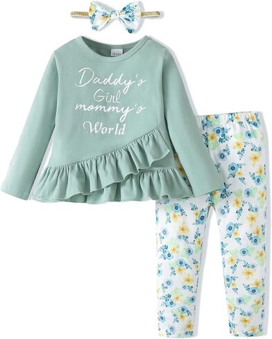 ملابس الفتيات الصغيرات من SUNNY PIGGY، ملابس مكشكشة للأطفال الرضع، ملابس الخريف والشتاء، مجموعة سراويل واسعة in Kuwait