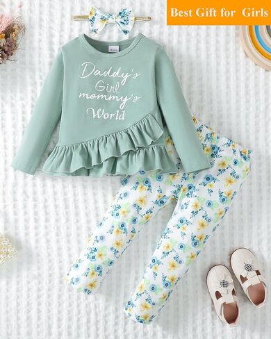 ملابس الفتيات الصغيرات من SUNNY PIGGY، ملابس مكشكشة للأطفال الرضع، ملابس الخريف والشتاء، مجموعة سراويل واسعة in Kuwait