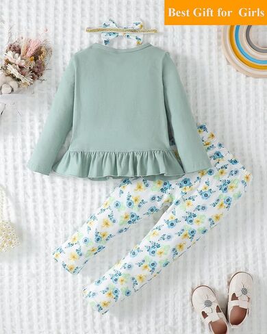 ملابس الفتيات الصغيرات من SUNNY PIGGY، ملابس مكشكشة للأطفال الرضع، ملابس الخريف والشتاء، مجموعة سراويل واسعة in Kuwait